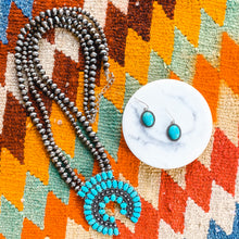 Load image into Gallery viewer, Long Silver and Turquoise Squash Blossom