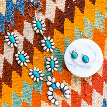 Load image into Gallery viewer, White and Turquoise Squash Blossom