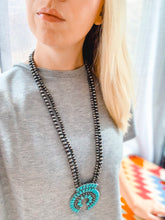 Load image into Gallery viewer, Long Silver and Turquoise Squash Blossom