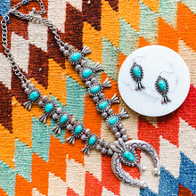 Load image into Gallery viewer, Silver and Turquoise Squash Blossom