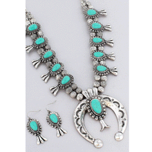 Load image into Gallery viewer, Silver and Turquoise Squash Blossom